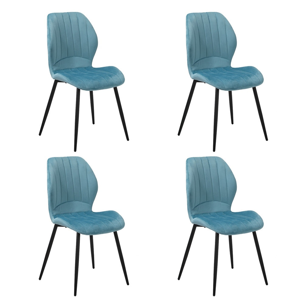 Dining Chairs Padded Seat Armless Velvet Blue