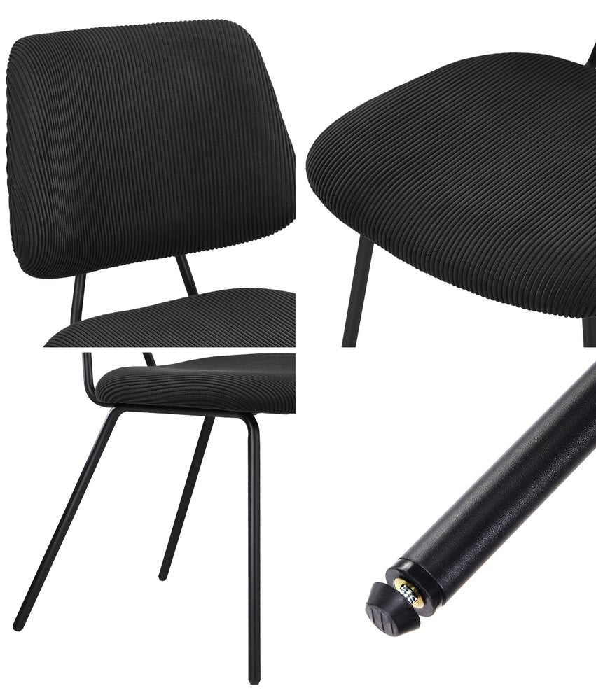 6x Dining Chairs Vintage Retro Dark Grey & Black Polyester Padded Kitchen Chairs