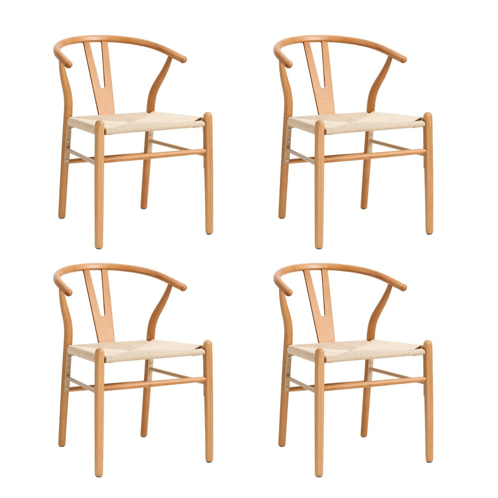 Set of 4 Wooden Dining Chair Wishbone Shaped Chair