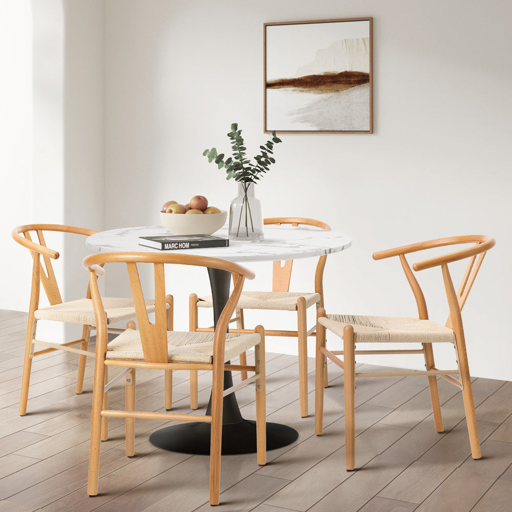 Set of 4 Wooden Dining Chair Wishbone Shaped Chair