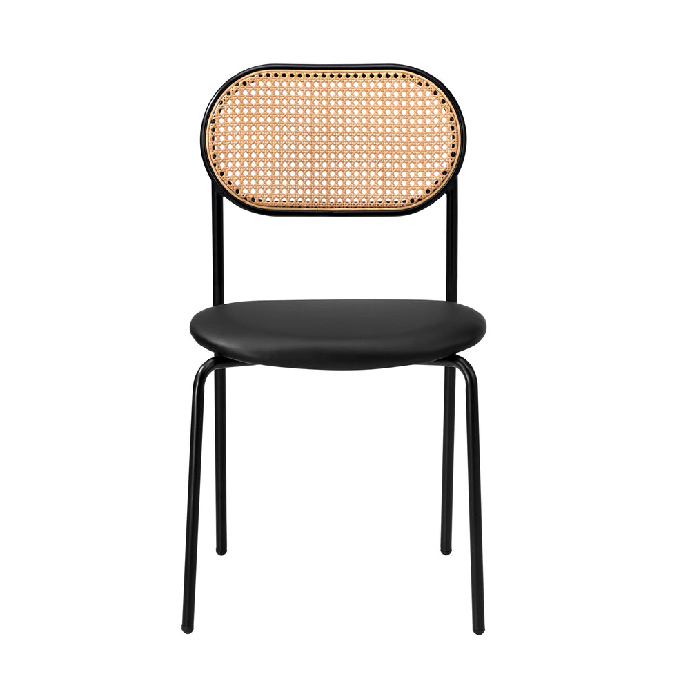 4PCS Dining Chair Rattan Furniture PU Leather Black/Brown
