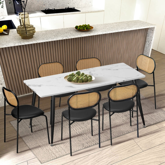 4PCS Dining Chair Rattan Furniture PU Leather Black/Brown | Black colour
