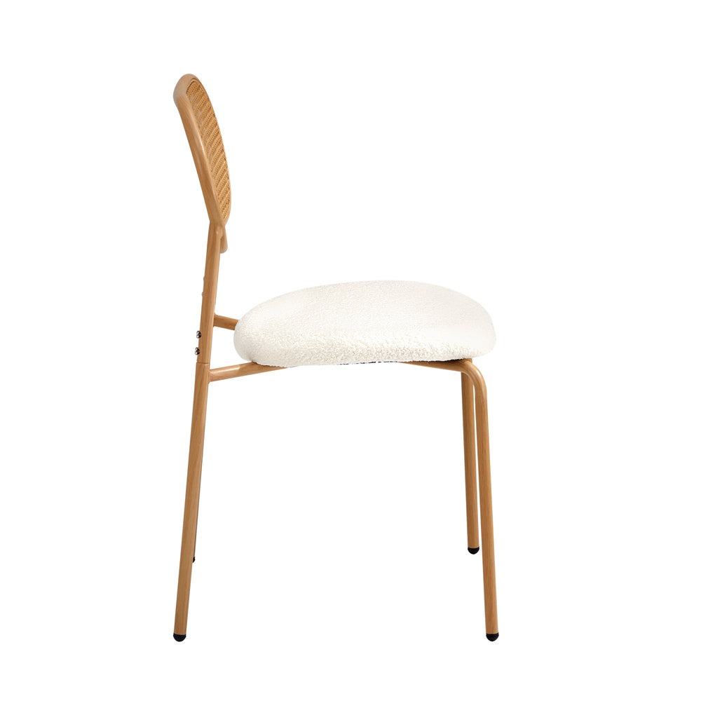 2PCS Rattan Dining Chair Sherpa PU Leather White/Black
