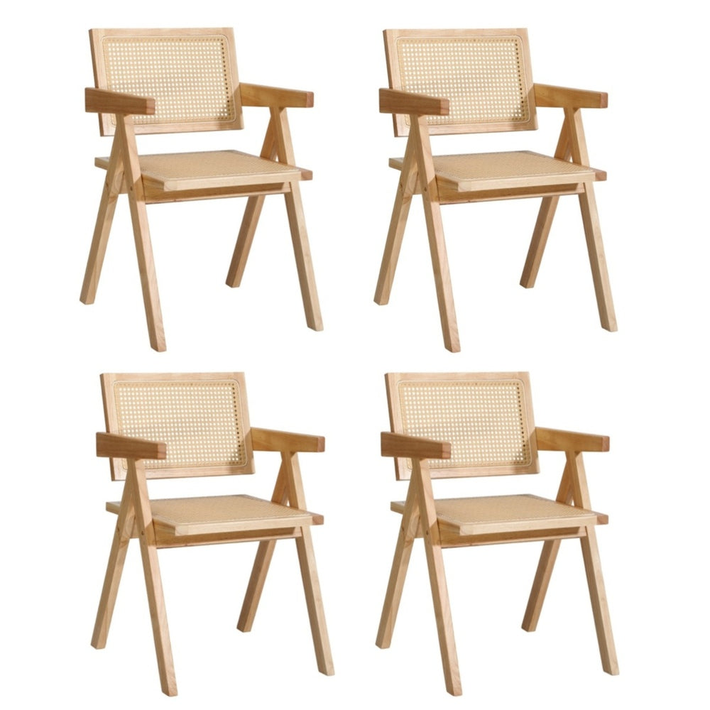 4x/6x Wooden Dining Chairs Rattan Natural