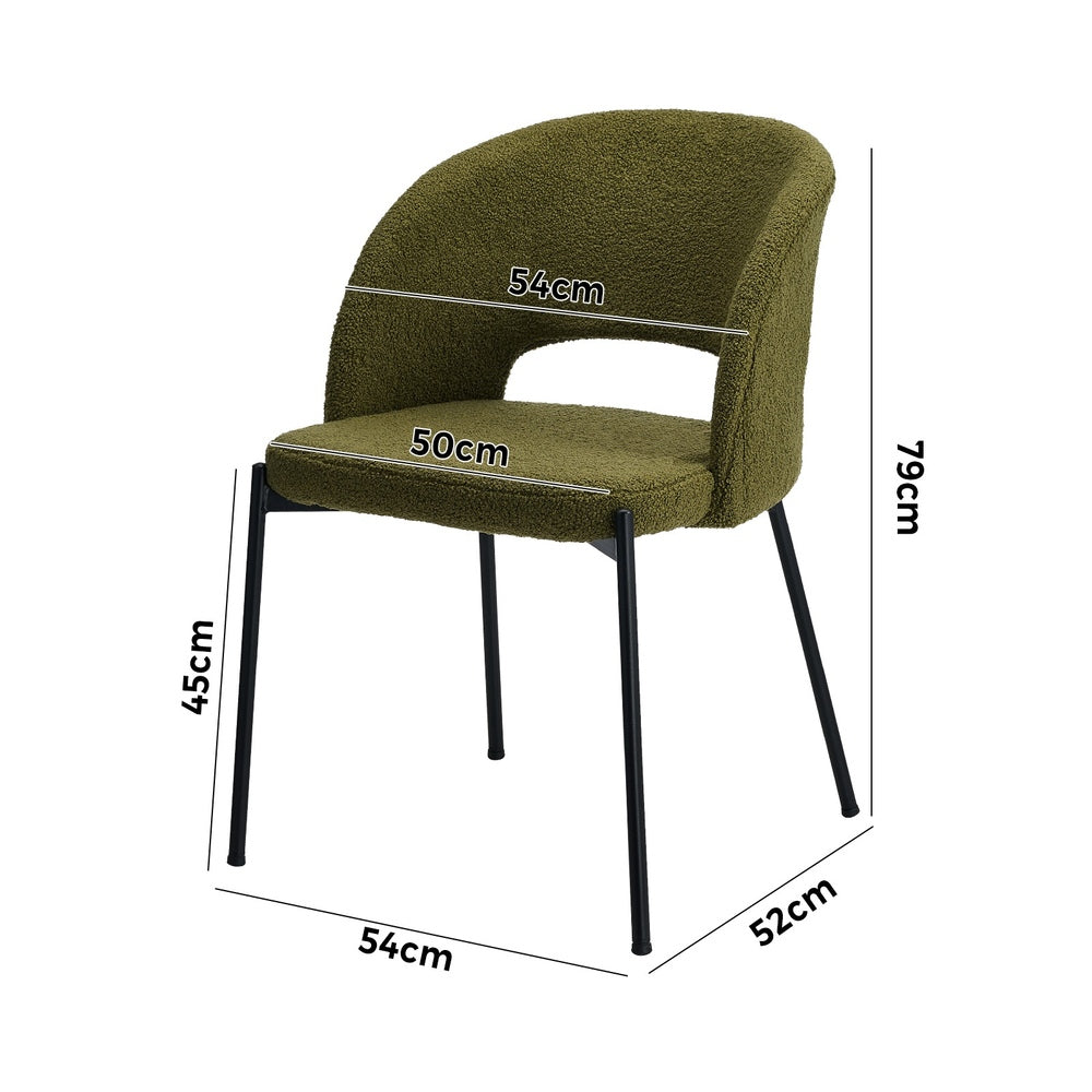 2x Armchair Dining Chair Sherpa Green&Black