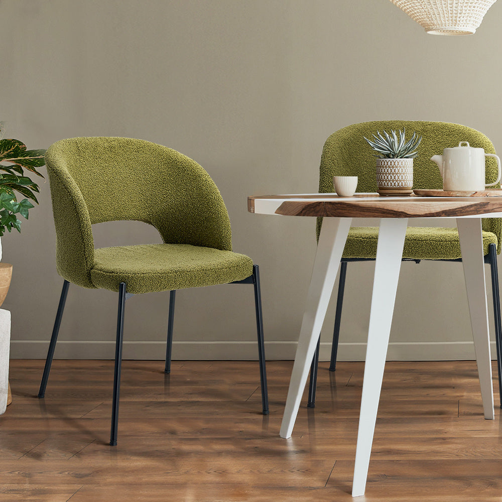 2x Armchair Dining Chair Sherpa Green&Black