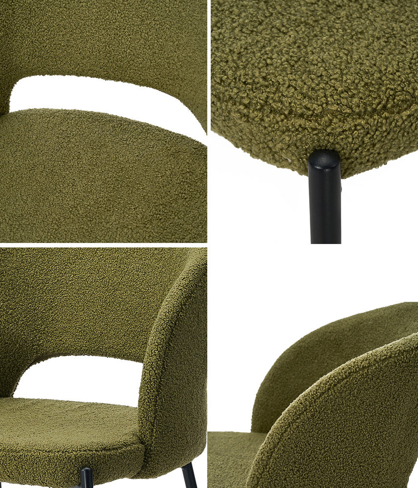 2x Armchair Dining Chair Sherpa Green&Black
