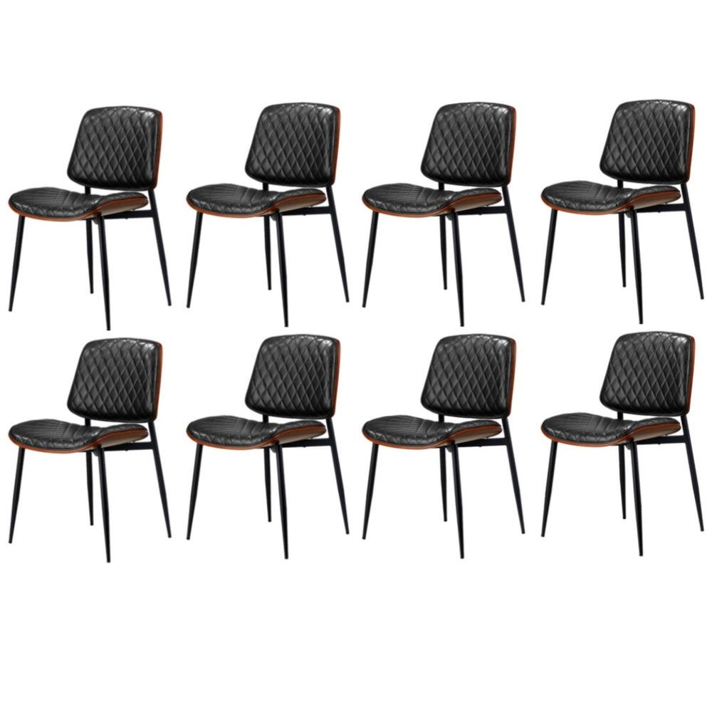 8x Dining Chairs Retro PU Leather Solid Wood Metal Leg