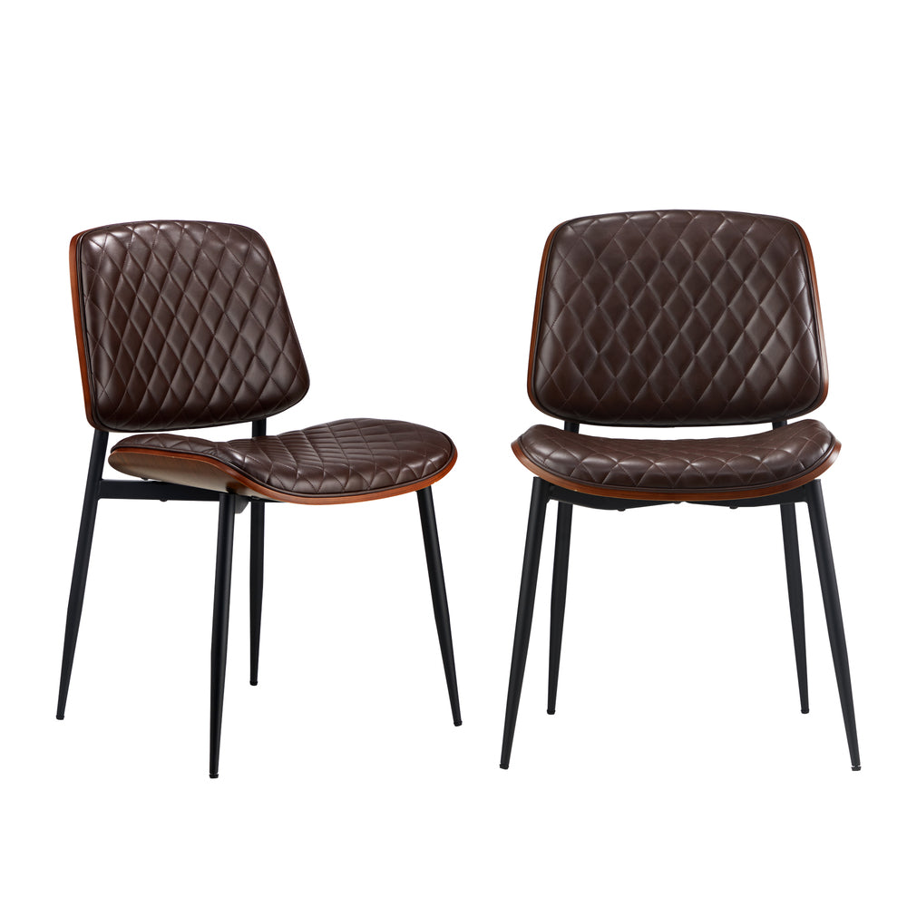 2x Dining Chairs Leather Seat Metal Legs Black/Walnut