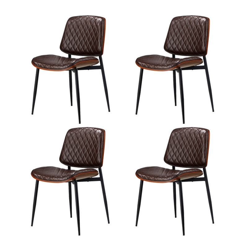 4x/6x Dining Chairs Leather Wooden Metal Legs Walnut with Dining Chair