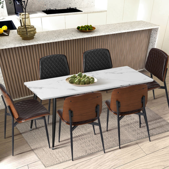 8x Dining Chairs Retro PU Leather Solid Wood Metal Leg with Dining Chair