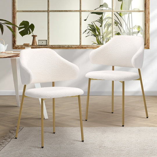 2x Dining Chair Sherpa Gold&White