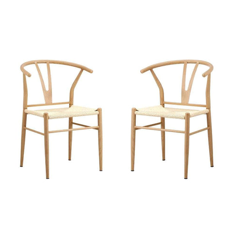 2x Dining Chair Metal Hans Wegner Chair Wishbone Beige