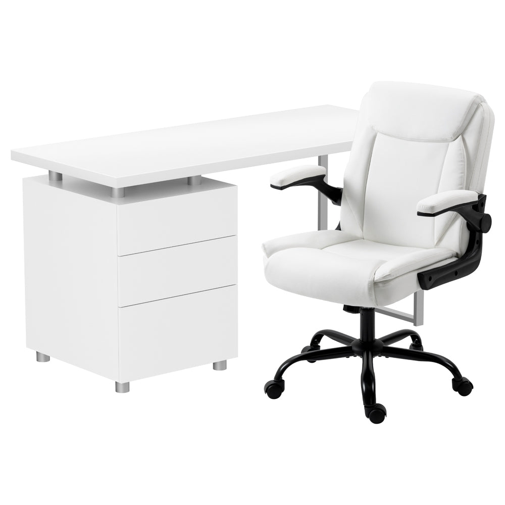 Modern White Computer Desk with Executive Office Chair Set for Home Office