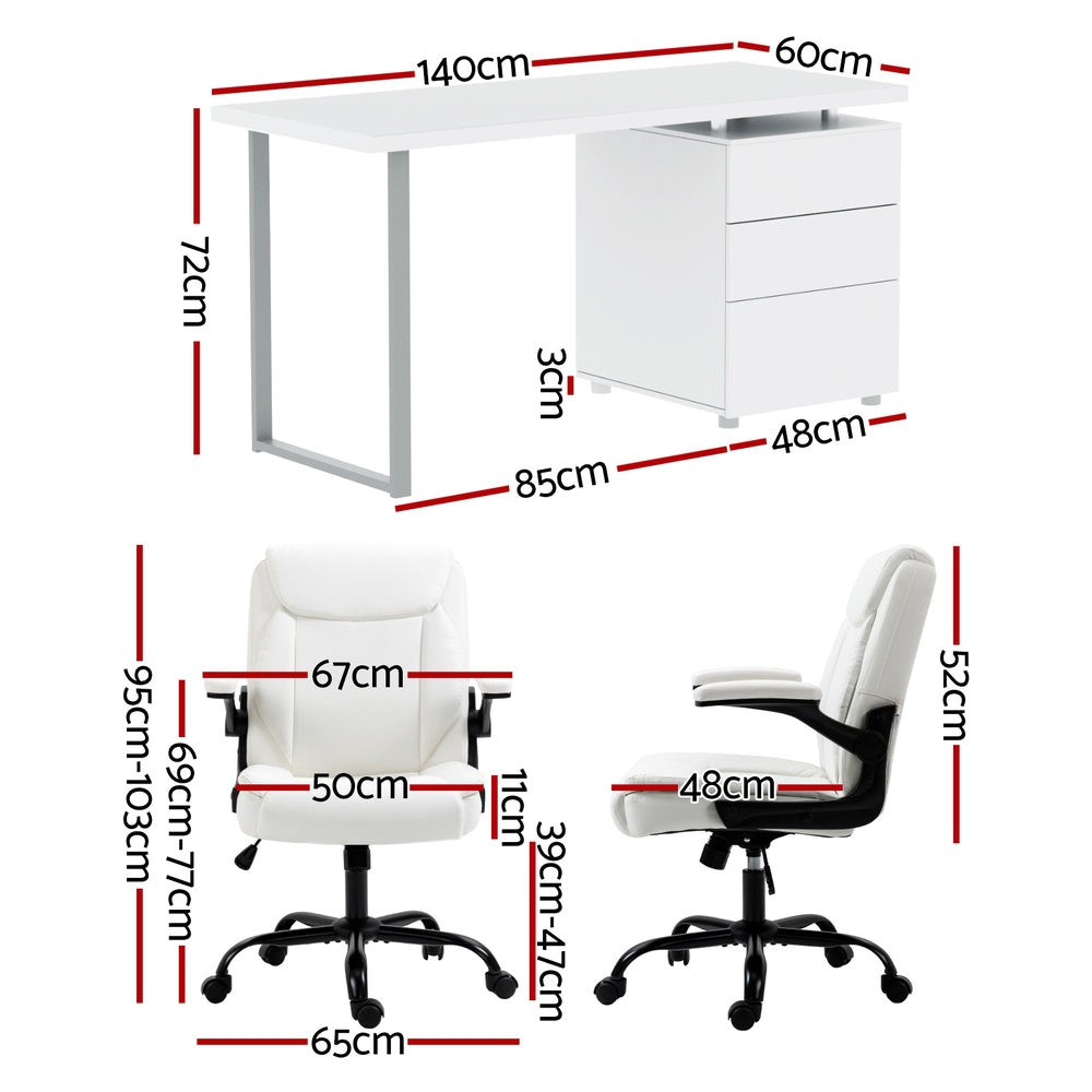 Modern White Computer Desk with Executive Office Chair Set for Home Office