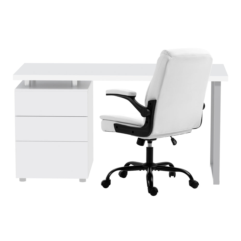 Modern White Computer Desk with Executive Office Chair Set for Home Office