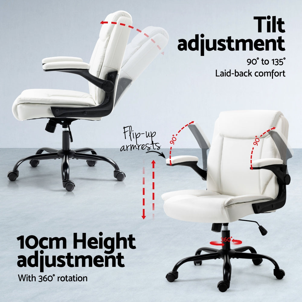 Modern White Computer Desk with Executive Office Chair Set for Home Office