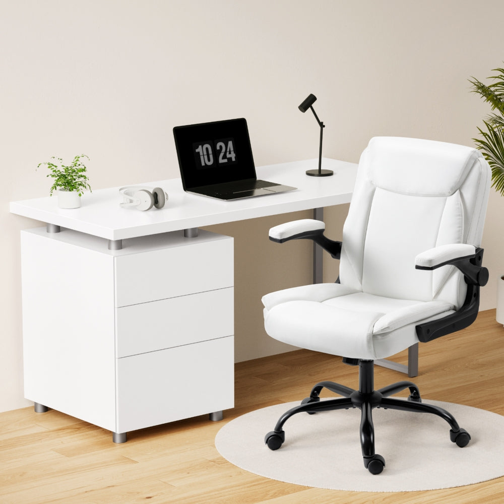 Modern White Computer Desk with Executive Office Chair Set for Home Office