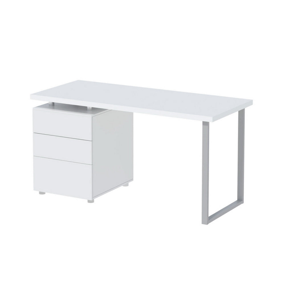 White Computer Desk 140cm with Drawer Modern Office Table