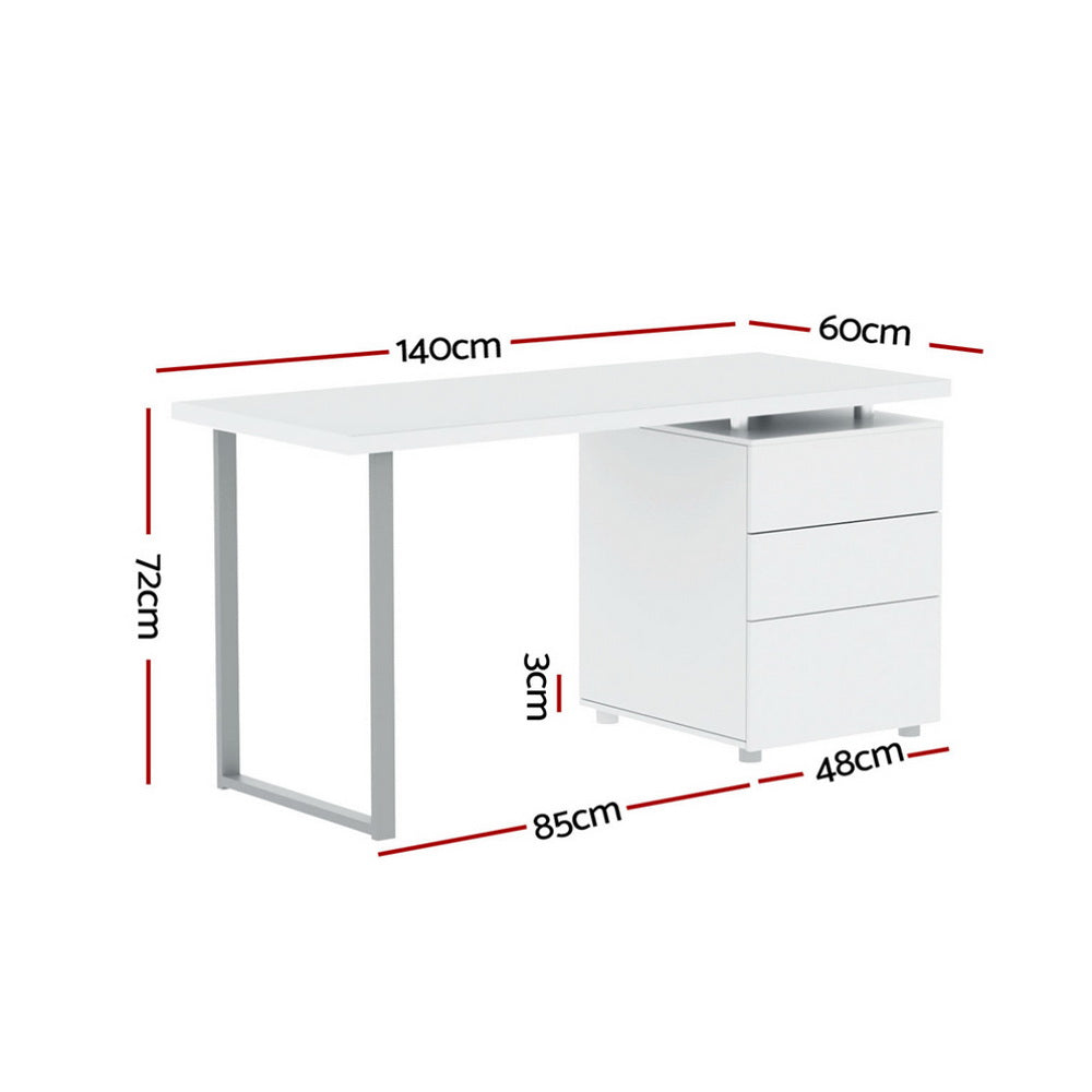 White Computer Desk 140cm with Drawer Modern Office Table