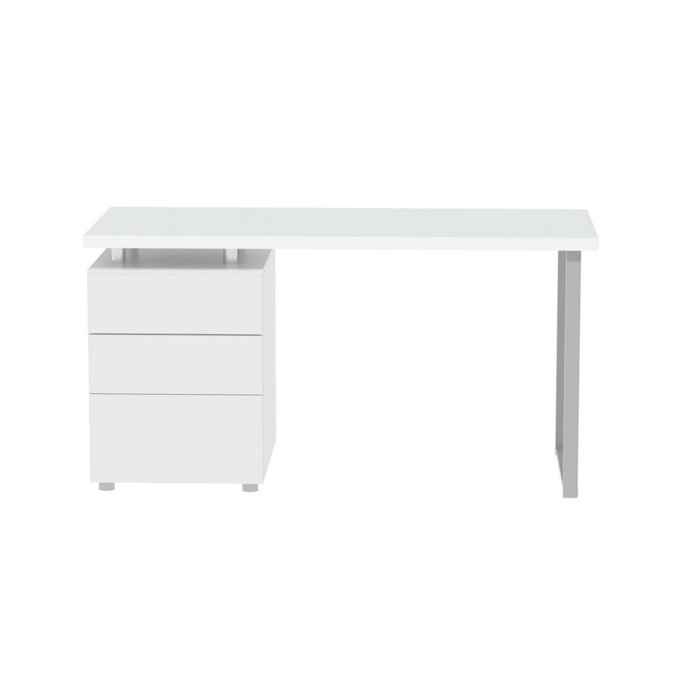 White Computer Desk 140cm with Drawer Modern Office Table