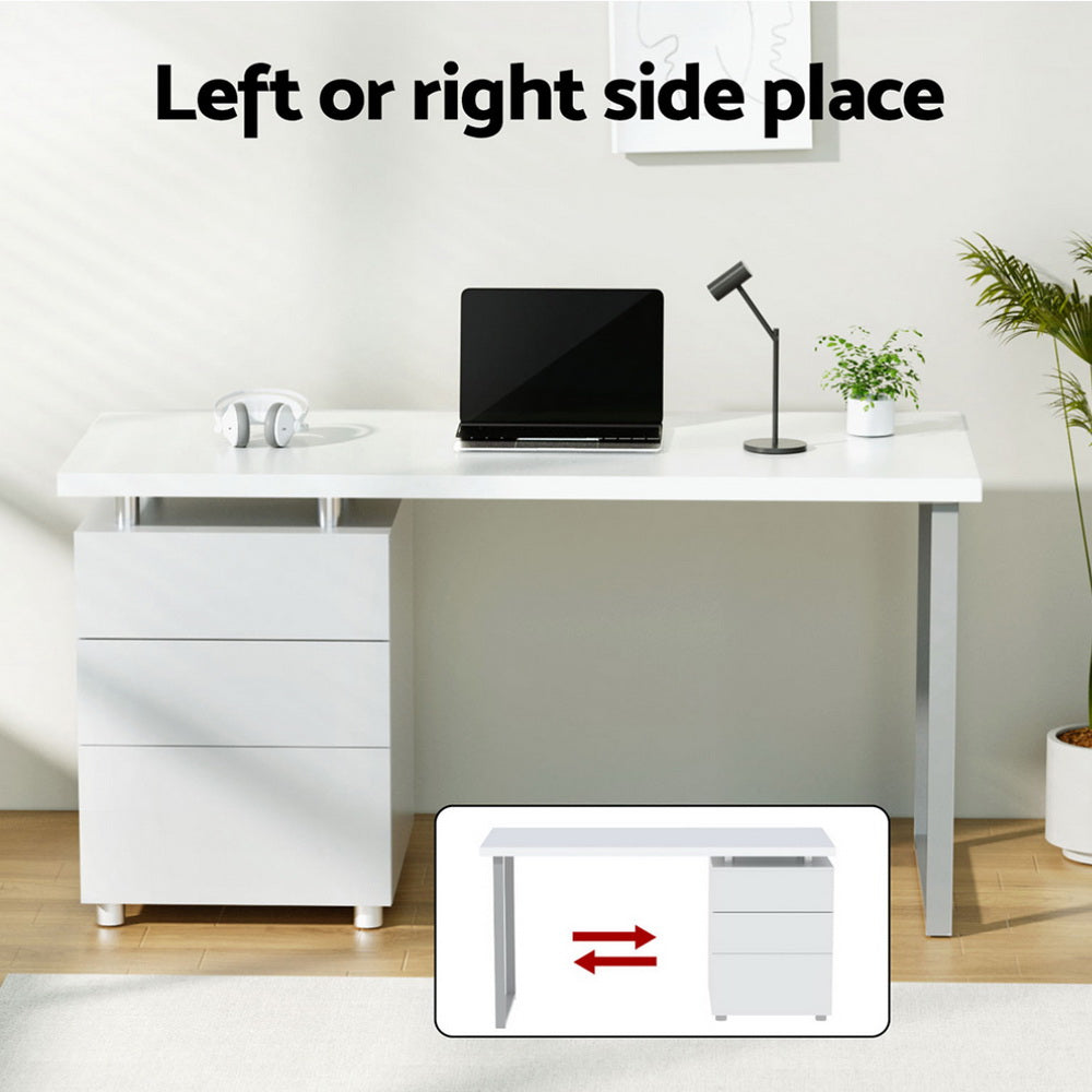 White Computer Desk 140cm with Drawer Modern Office Table