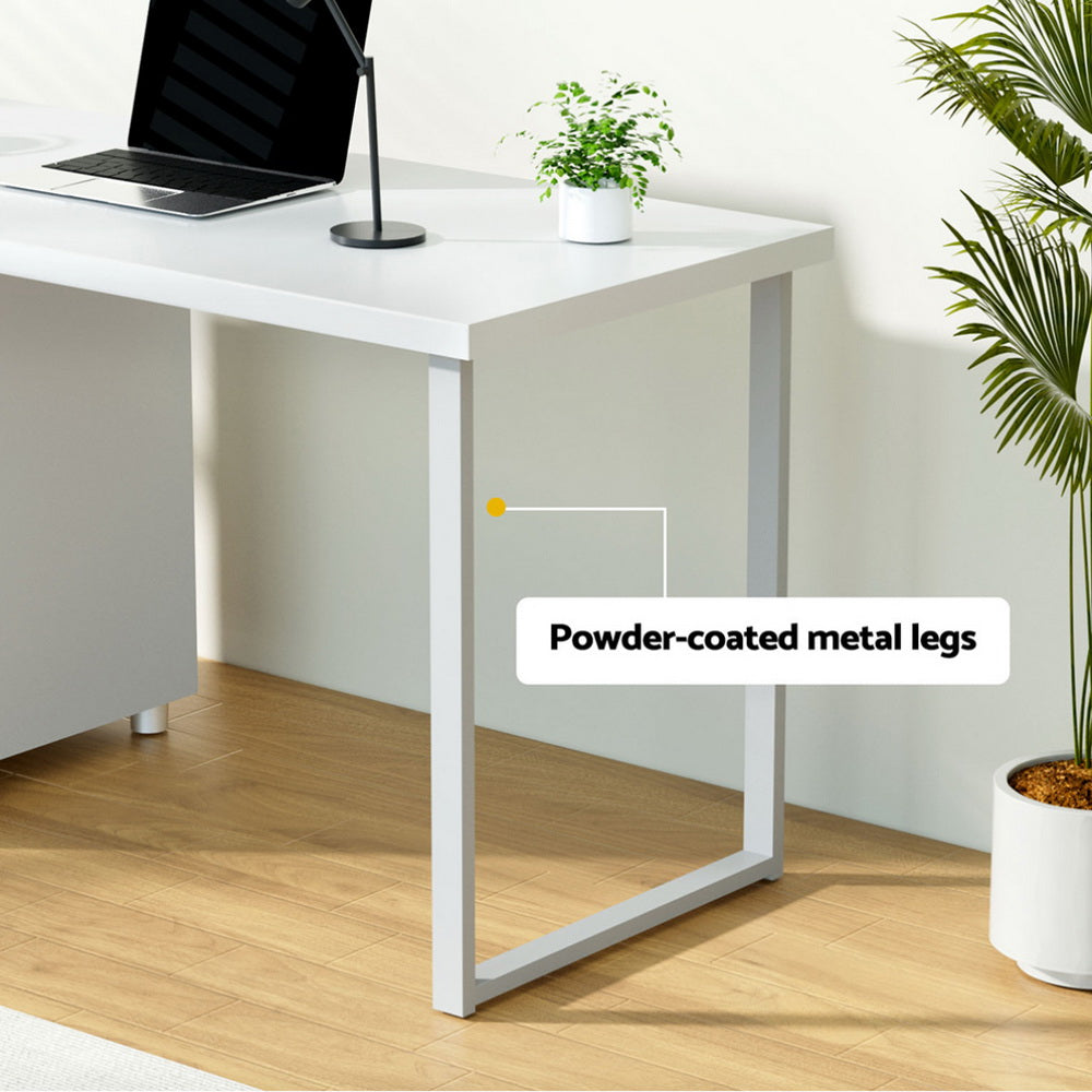 White Computer Desk 140cm with Drawer Modern Office Table