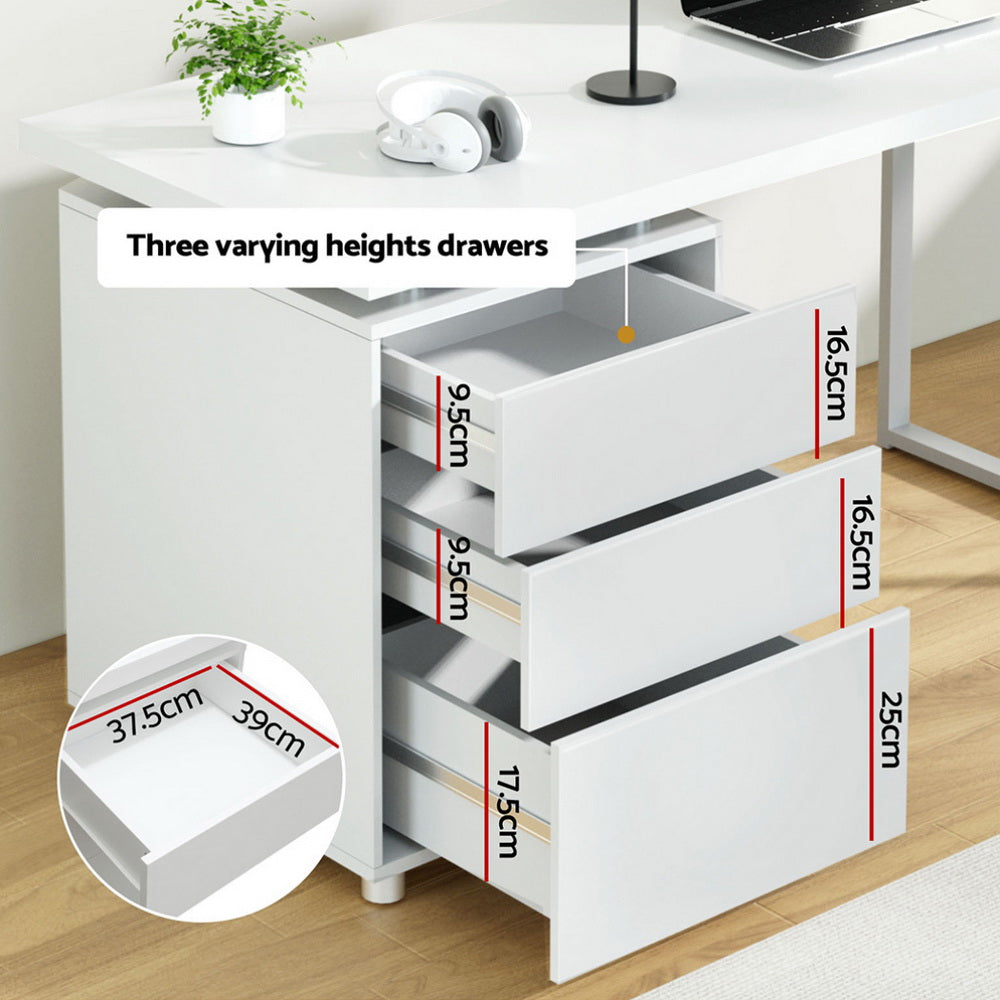 White Computer Desk 140cm with Drawer Modern Office Table