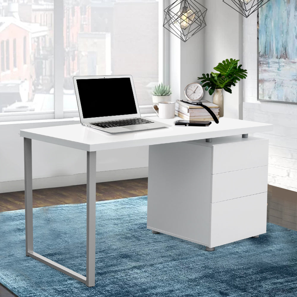 White Computer Desk 140cm with Drawer Modern Office Table