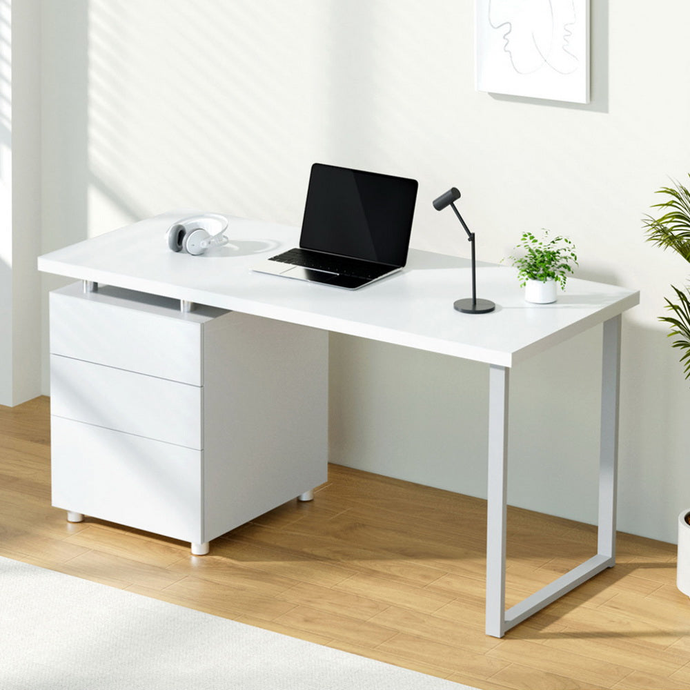 White Computer Desk 140cm with Drawer Modern Office Table