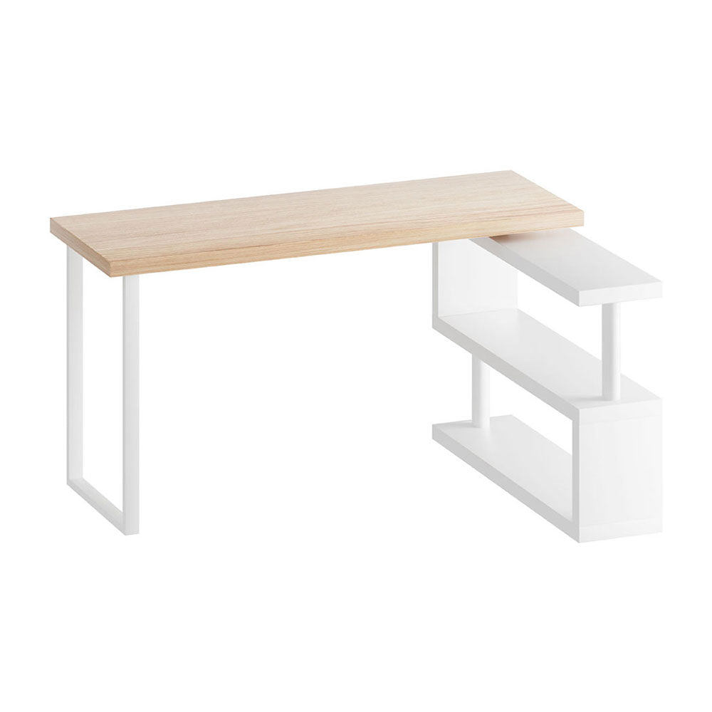 140cm Computer Desk with Bookshelf Oak & White Study Table
