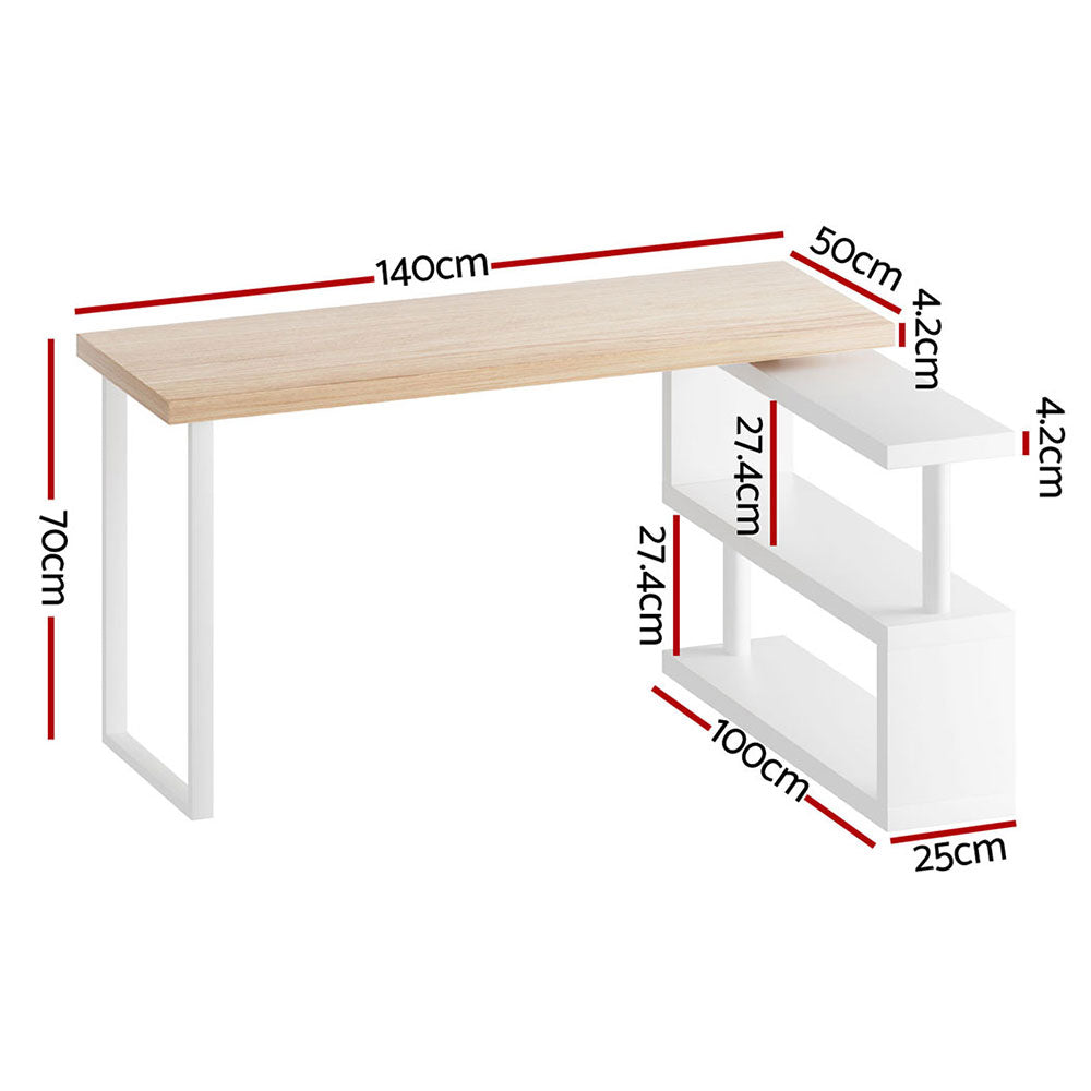 140cm Computer Desk with Bookshelf Oak & White Study Table