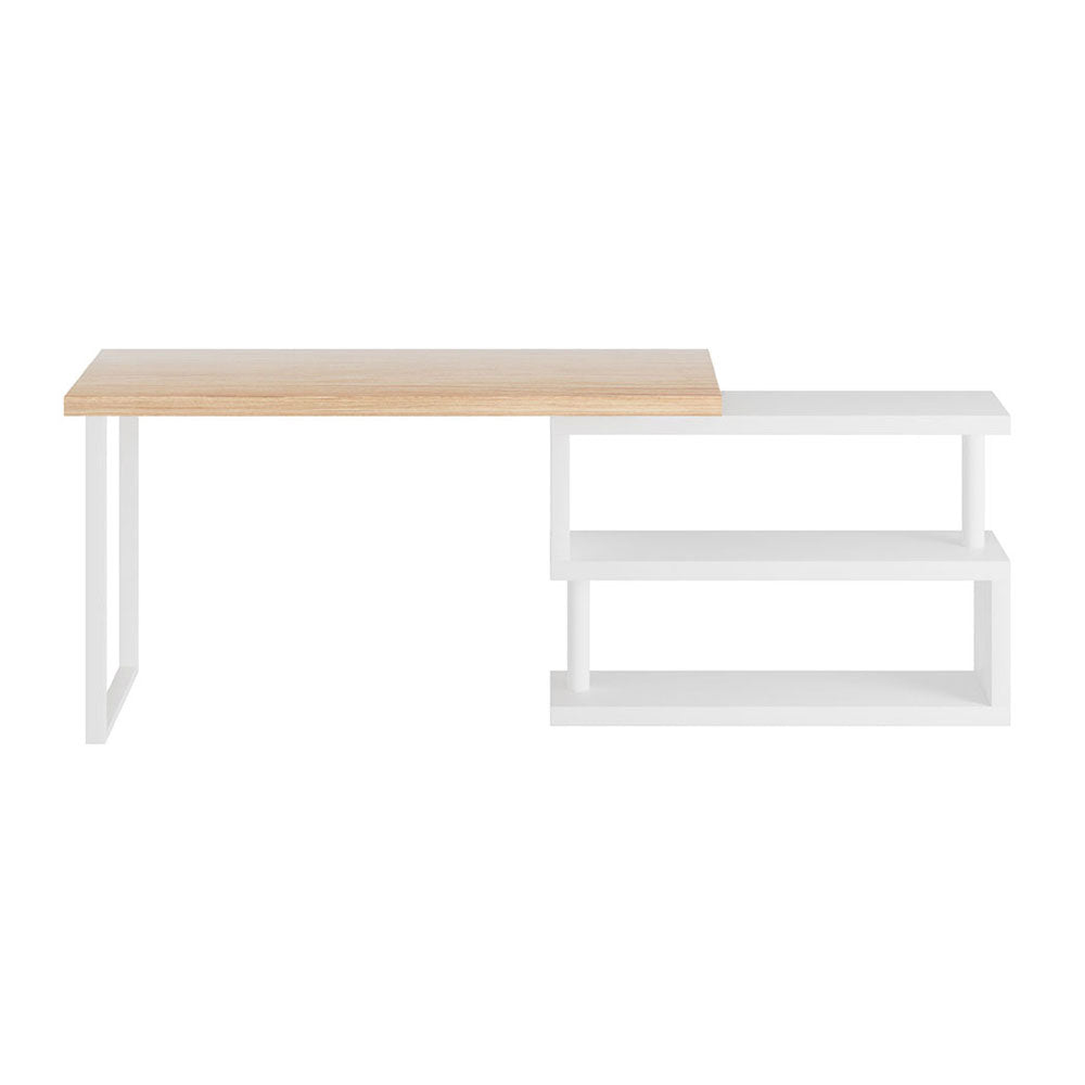 140cm Computer Desk with Bookshelf Oak & White Study Table
