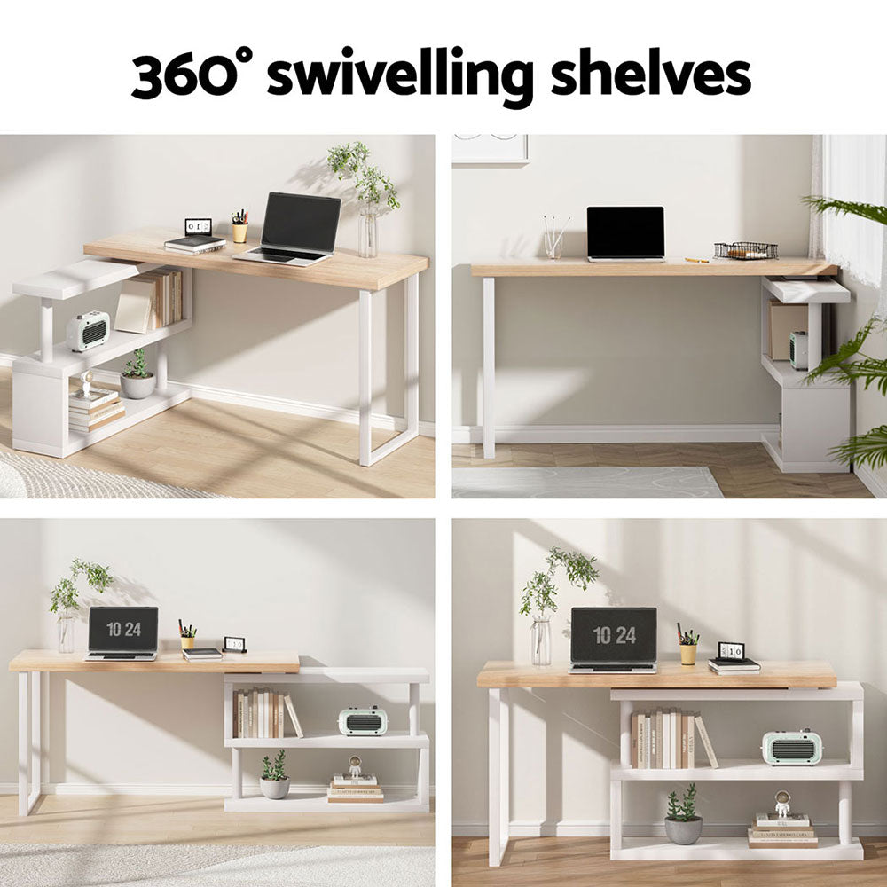 140cm Computer Desk with Bookshelf Oak & White Study Table