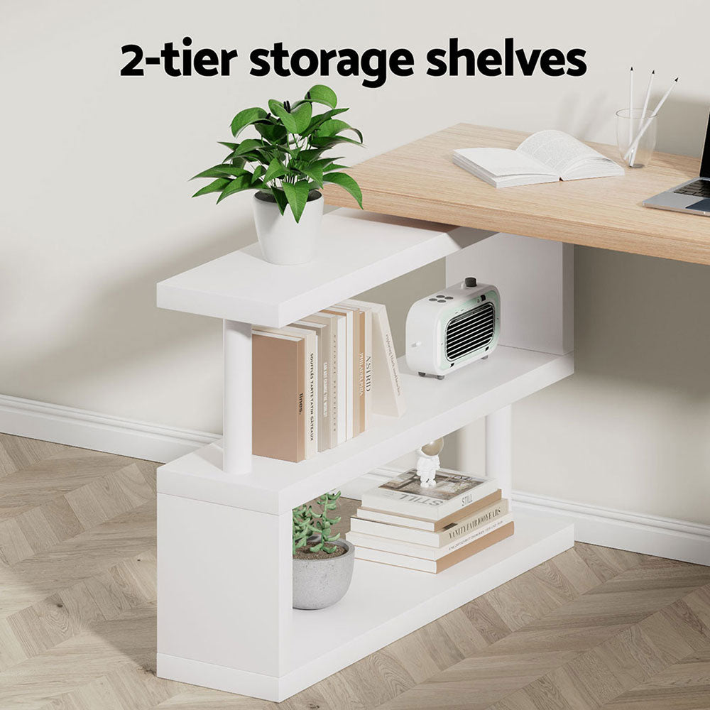 140cm Computer Desk with Bookshelf Oak & White Study Table