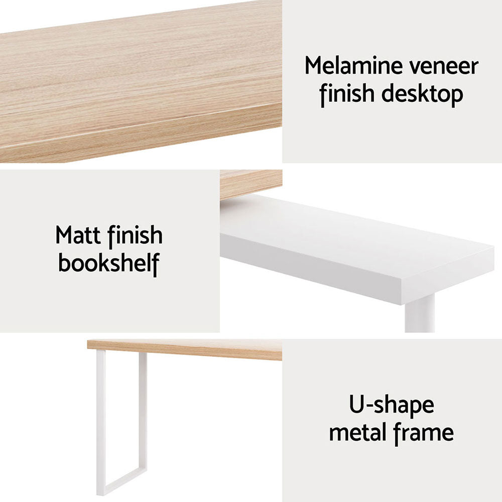 140cm Computer Desk with Bookshelf Oak & White Study Table