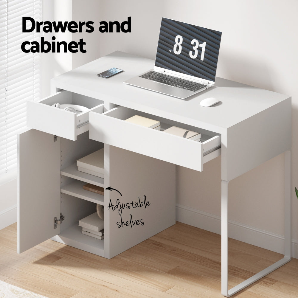 Computer Desk White Drawer Cabinet Storage Study Table Home Office