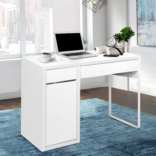 White Computer Desk with Drawer Cabinet Storage