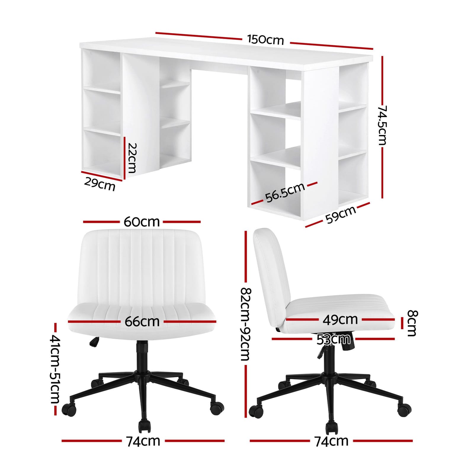 Office Desk Set 150cm White 150x59x75cm