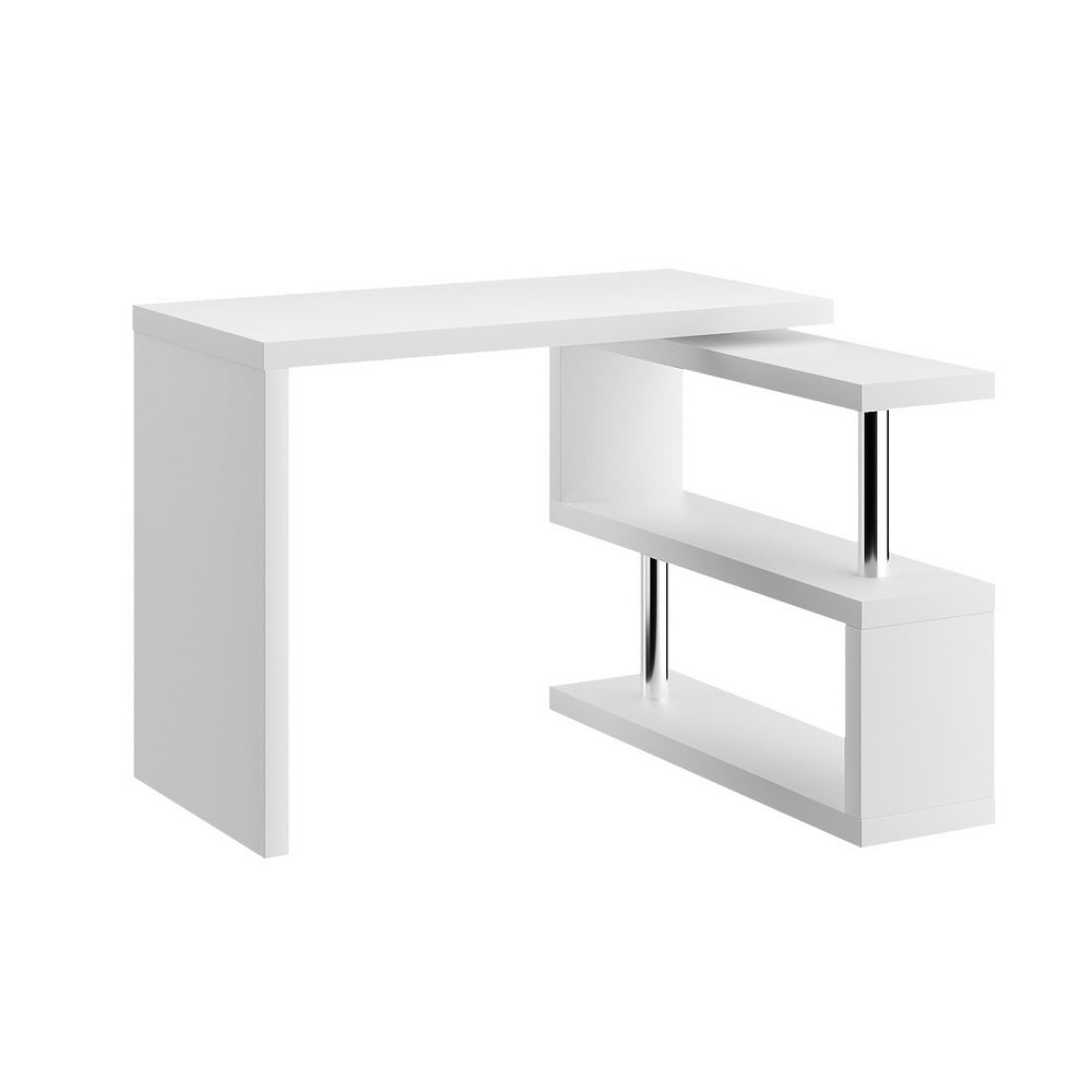 Computer Desk L Shape White with Bookshelf Storage Home Office Desk