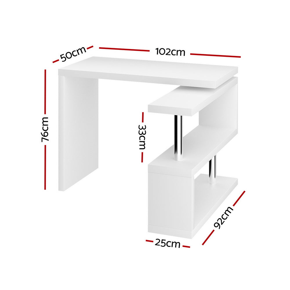 Computer Desk L Shape White with Bookshelf Storage Home Office Desk