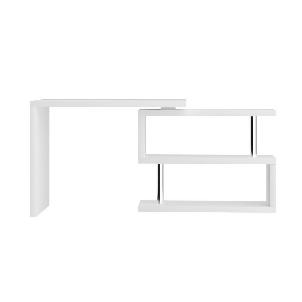 Computer Desk L Shape White with Bookshelf Storage Home Office Desk