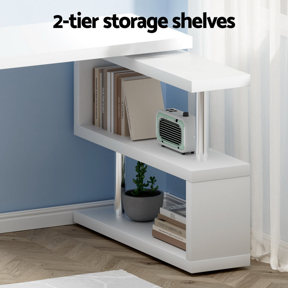 Computer Desk L Shape White with Bookshelf Storage Home Office Desk