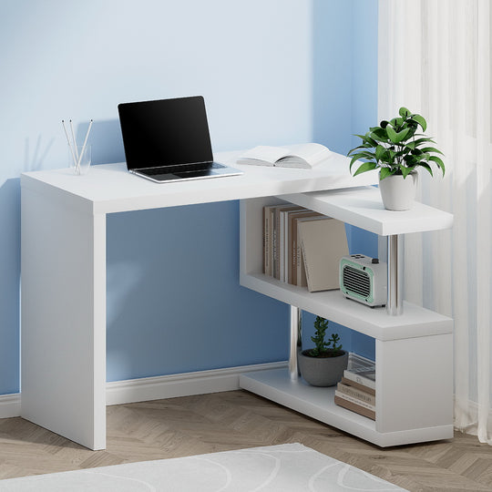 Computer Desk L Shape White with Bookshelf Storage Home Office Desk, Artiss Rotary Corner Swivel