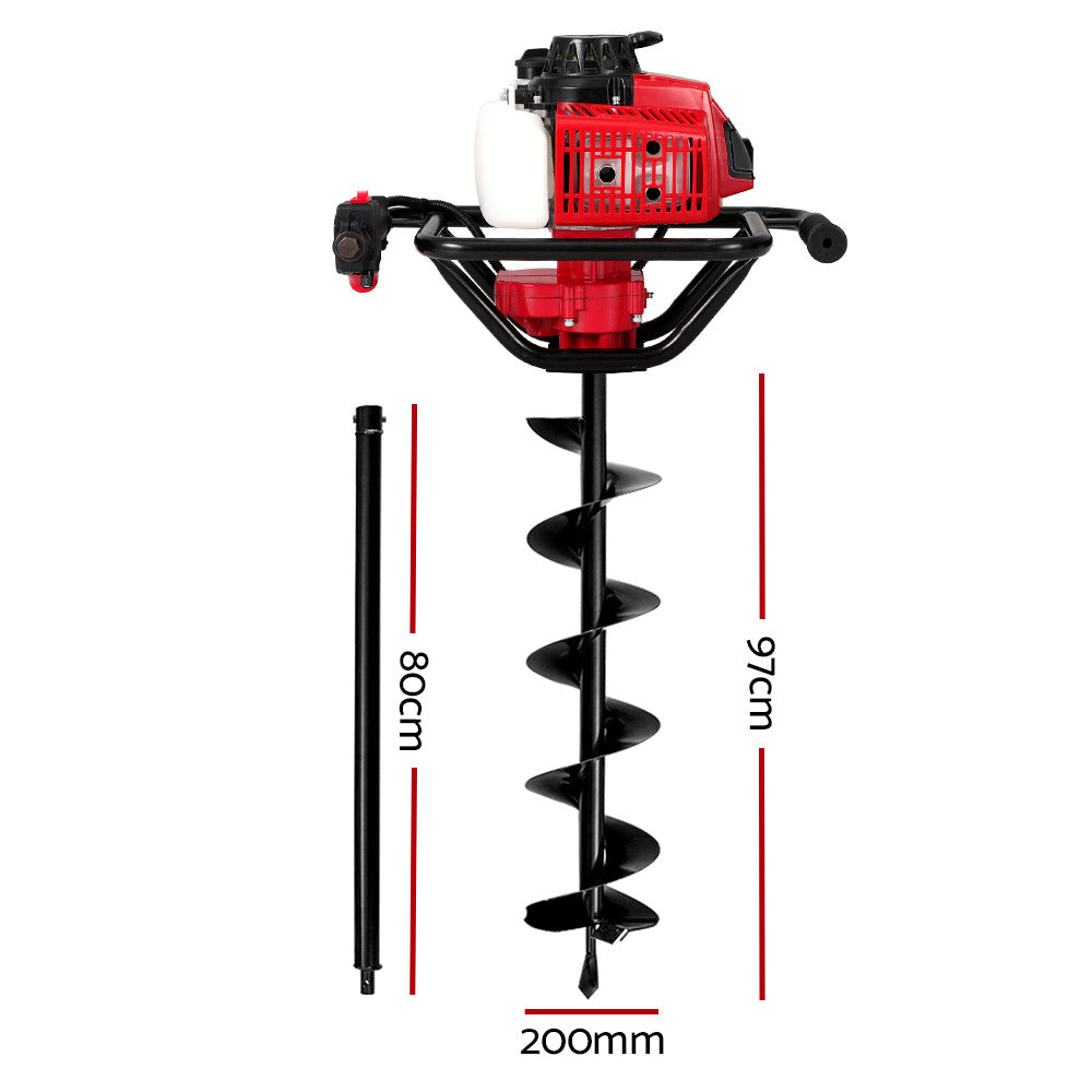 65CC Post Hole Digger 200mm Petrol Drill Extension Bits Auger