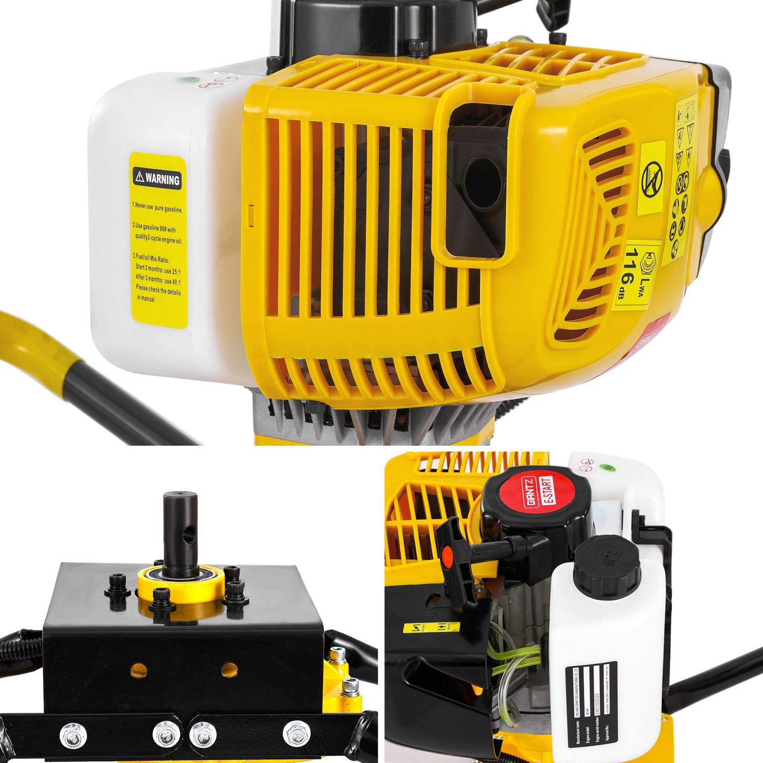 74Cc Post Hole Digger Motor Only Petrol Engine Yellow, Outdoor Power Equipment