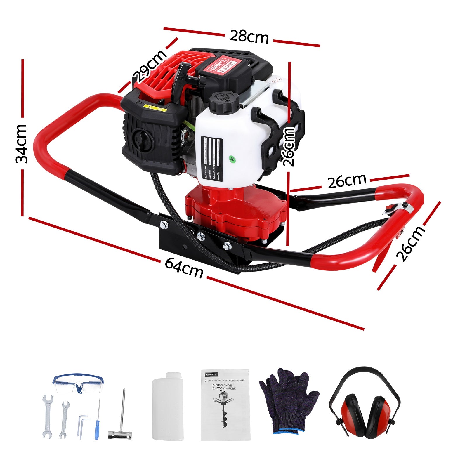 Outdoor Power Equipment - 65CC Post Hole Digger Motor Only Petrol Engine Red