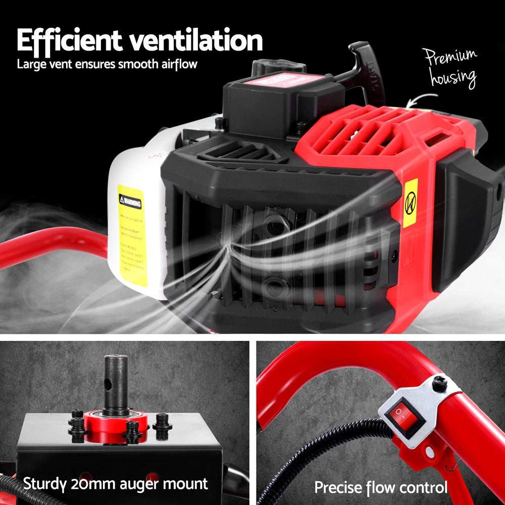 65CC Post Hole Digger Motor Only Petrol Engine Red, Outdoor Power Equipment