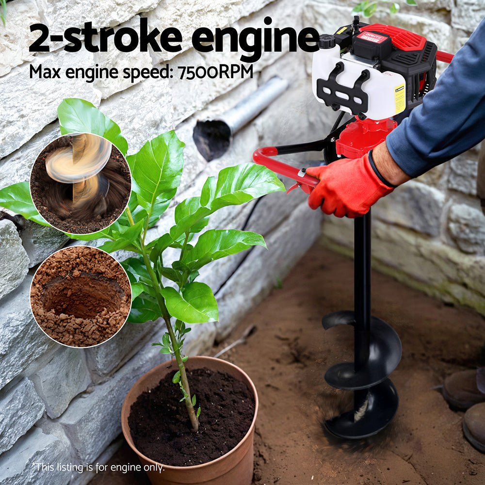 65CC Post Hole Digger Motor Only Petrol Engine Red, Red colour