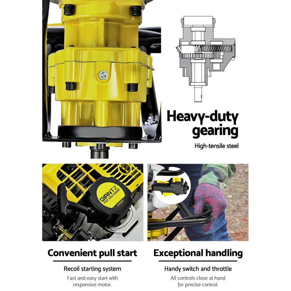 90Cc Post Hole Digger 200Mm Petrol Drill Auger Extension Bits